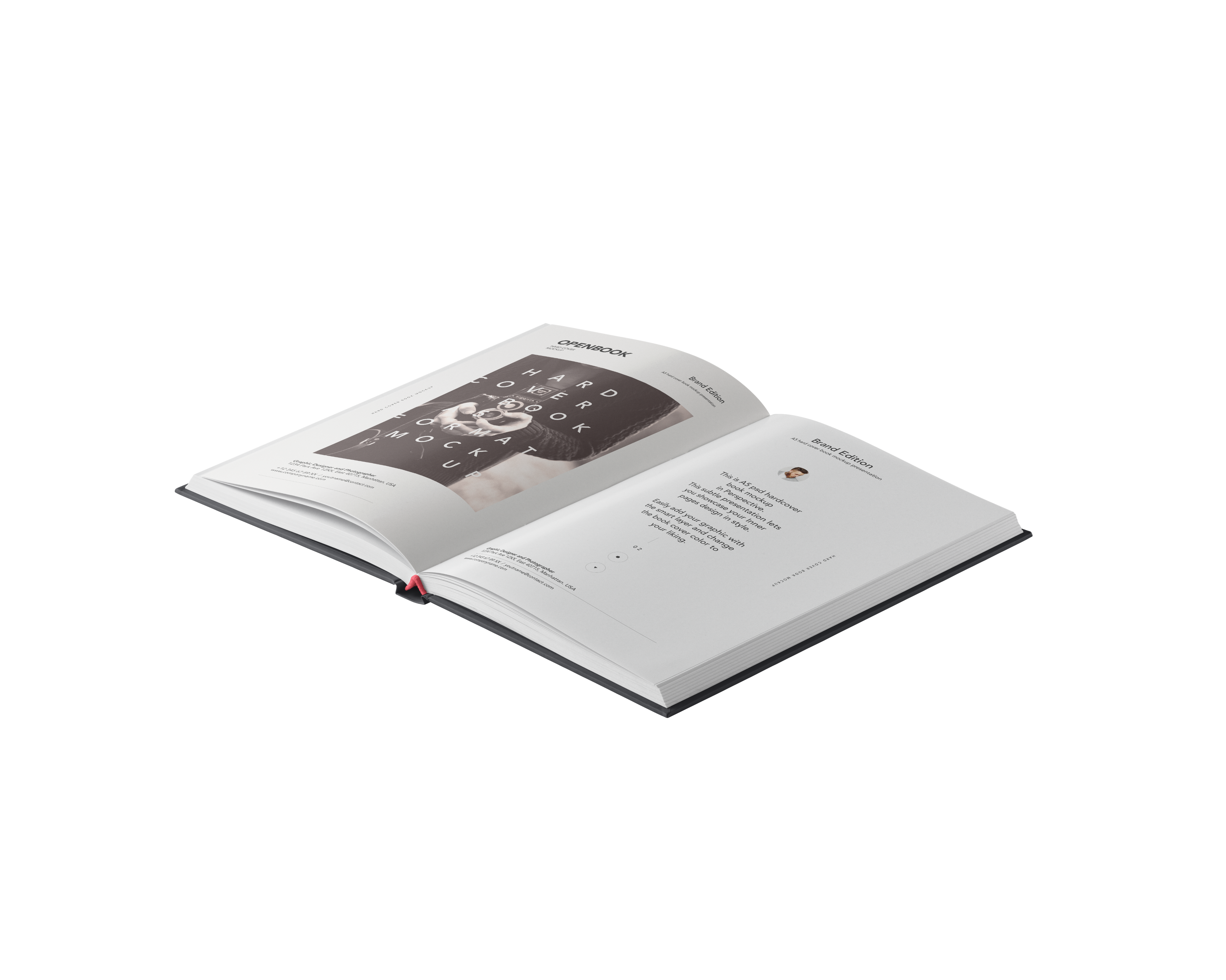 Open hardcover book mockup